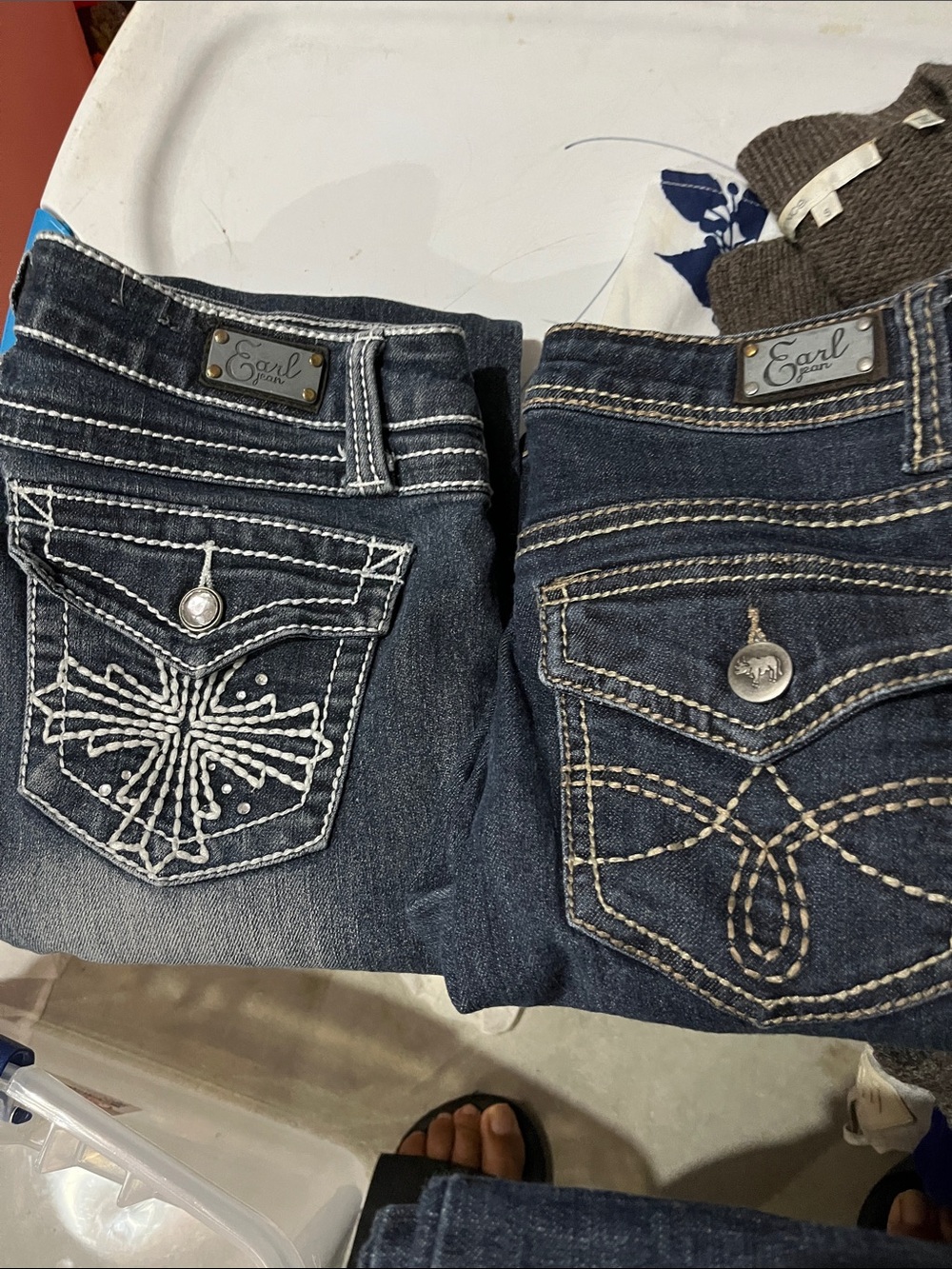 Jeans Women's Dark Blue Embroidered Bootcut Jeans two jeans
